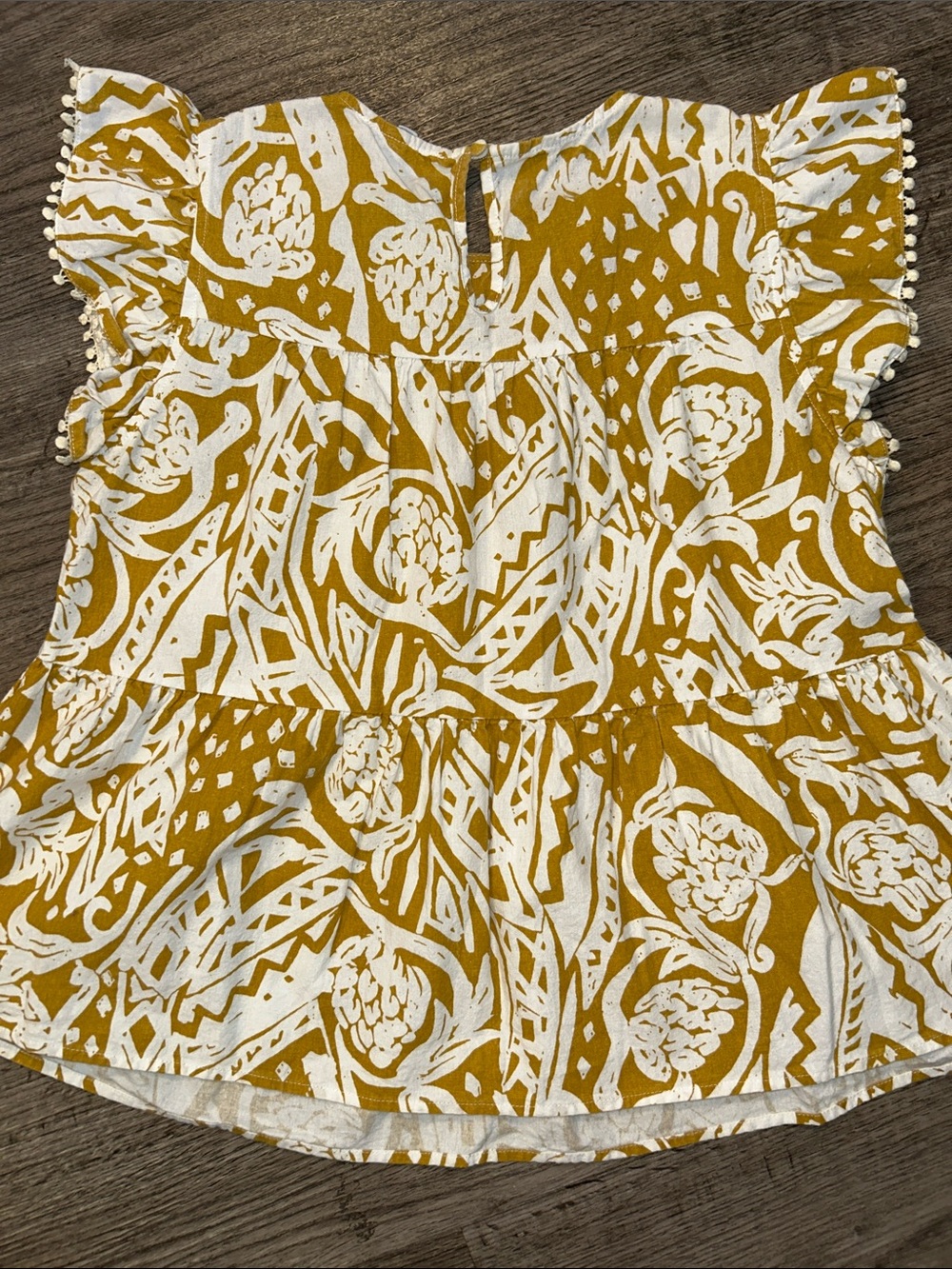 THML Embroidered Floral Boho Babydoll Top Mustard Cotton Small - Picture 5 of 8